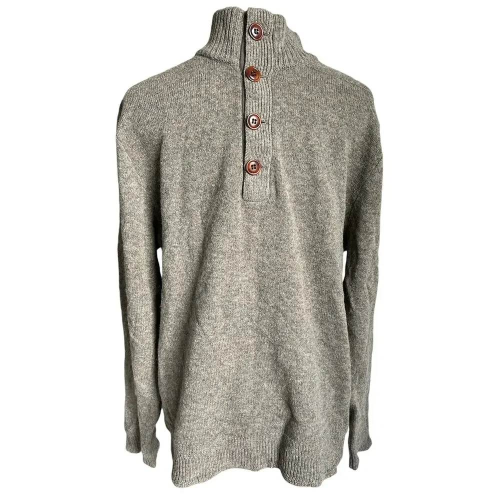 J. Crew Men’s Size‎ Large 100% Lambswool Button Front Mock Neck Sweater